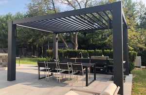 Contemporary Fiberglass Pergola with Fixed Louvers